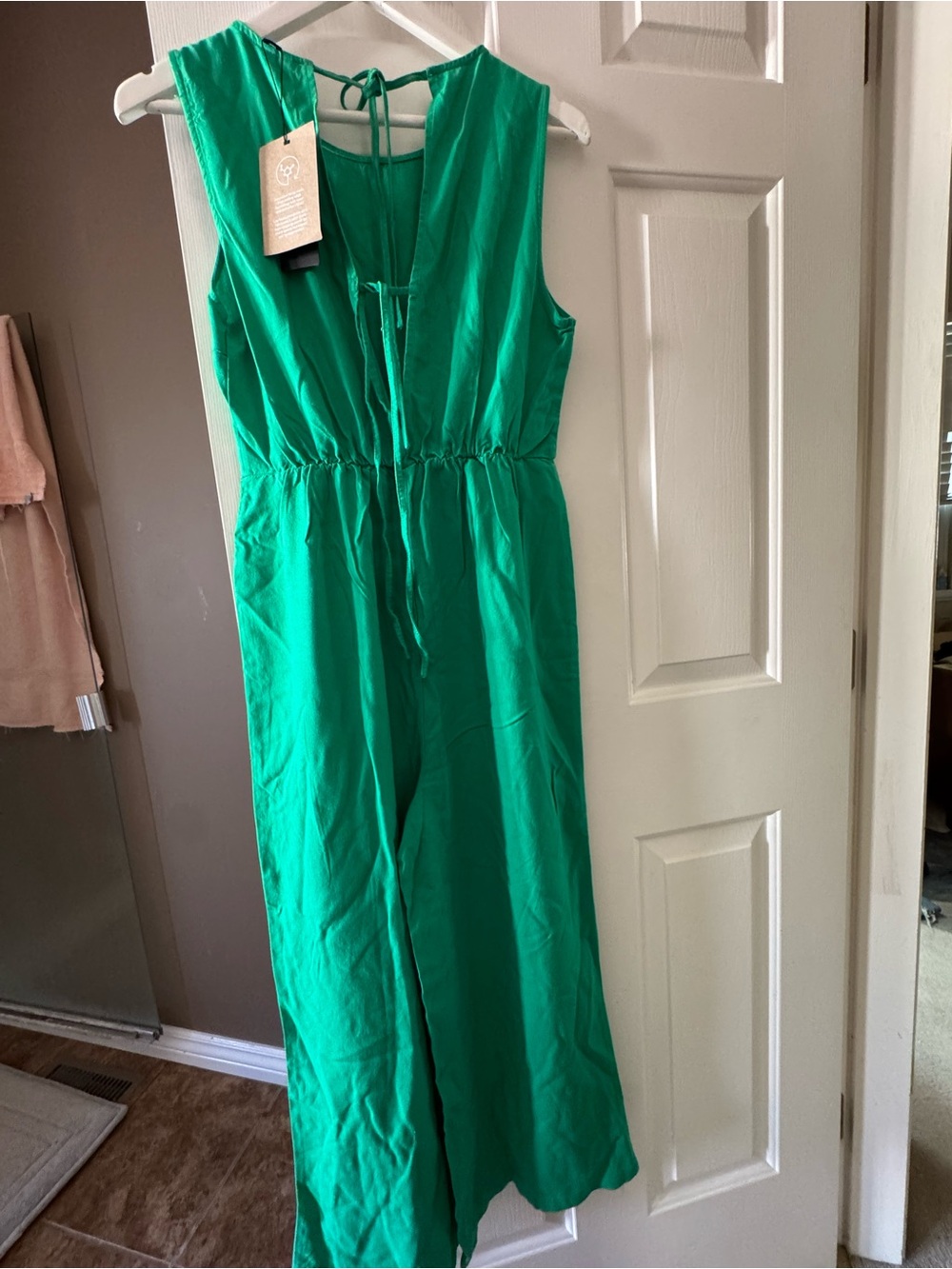 Vero Moda Bright Green Sleeveless Tie-Back Wide-Leg Jumpsuit